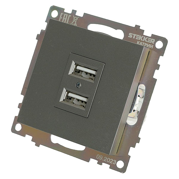Розетка 2хUSB Stekker Катрин графит GLS10-7115-06 49422