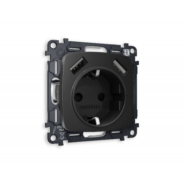 Комплект механизма розетки 2USB A+A 18W (быстрая зарядка) с/з Ambrella Volt Omega MO809010 Комплект механизма розетки 2USB A+A 18W (быстрая зарядка) с/з Ambrella Volt Omega MO809010