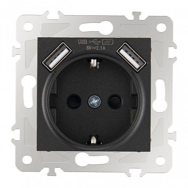 Розетка с заземлением, шторками + USB Arte Milano 203.47-1.black