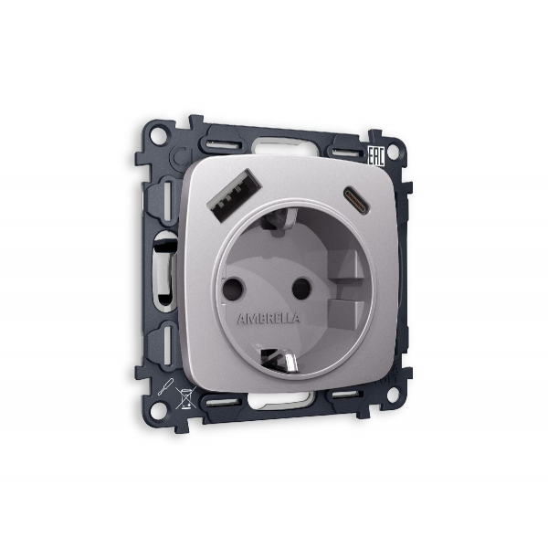 Комплект механизма розетки 2USB A+C 20W (быстрая зарядка) с/з Ambrella Volt Omega MO510010 Комплект механизма розетки 2USB A+C 20W (быстрая зарядка) с/з Ambrella Volt Omega MO510010
