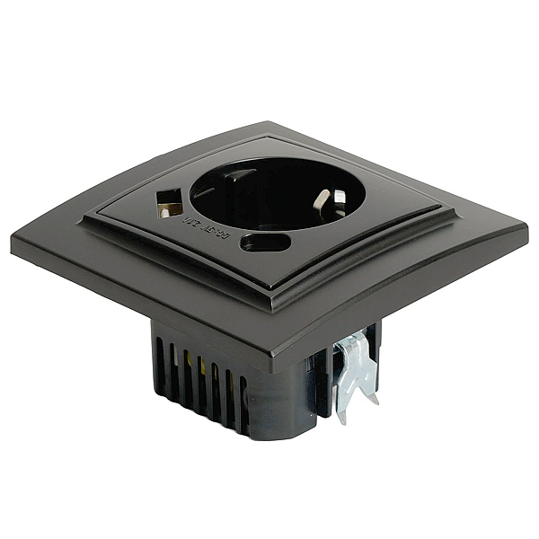 Розетка 1-местная с/з Stekker, PST16-9016-03, 250В, 16А с USB+ type C Эрна, черный 50078