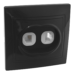 Розетка телефонная RJ11 + компьютерная RJ45 скрытой установки IP20, черная 'Дельта' General 477329