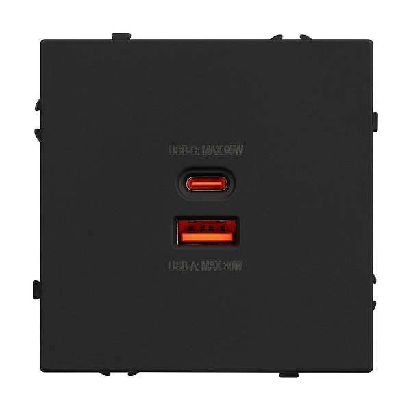 Механизм розетки с быстрой USB зарядкой Arlight SCT-NOBE-MUAC-SFPL-FC-BK (65W, QC3) 054317