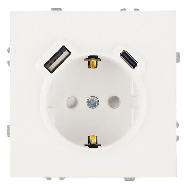 Розетка 1-местная з/ш с/з 16А + USB + Type C (механизм), Stekker, 250В, 20W Эмили, белый фарфор, soft-touch, RST16-5119-01 50217