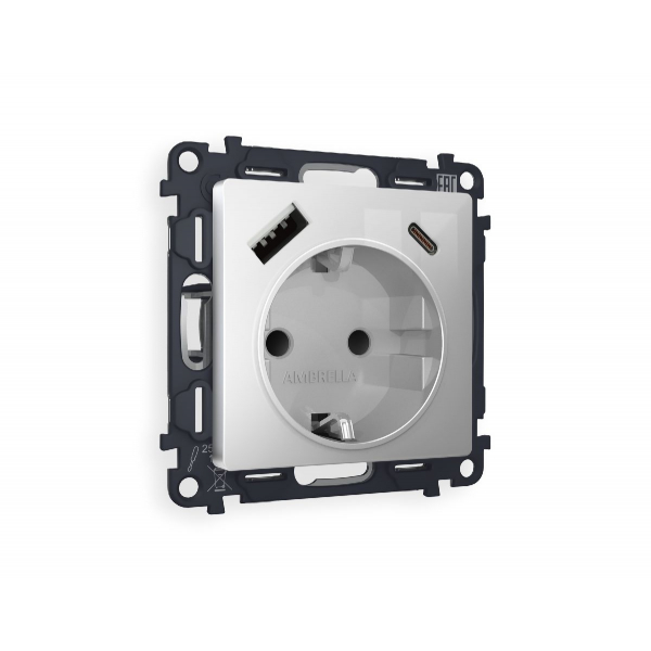 Комплект механизма розетки 2USB A+C 20W (быстрая зарядка) с/з Ambrella Volt Alfa MA410010 Комплект механизма розетки 2USB A+C 20W (быстрая зарядка) с/з Ambrella Volt Alfa MA410010