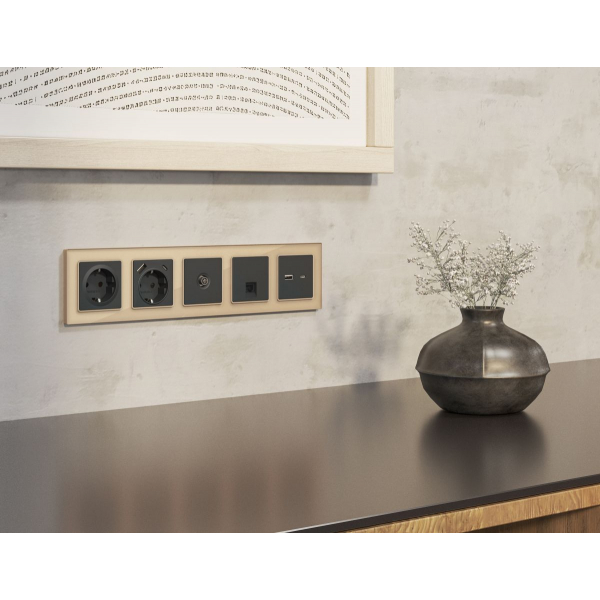 Комплект мех-ма компьютерной розетки RJ-45 экранированной с автоматической защитной шторкой Alfa Графит мягкое касание Quant Ambrella Volt MA912005 (AP9120, VM185)