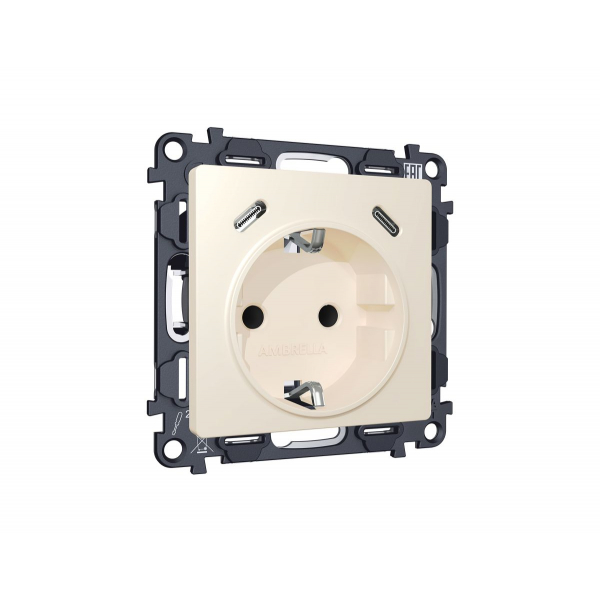 Комплект механизма электрической розетки 2USB С+C 20W с/з на винтовых зажимах 16A-250V Alfa Бежевый матовый Quant Ambrella Volt MA330510 (AP3305, VM165)