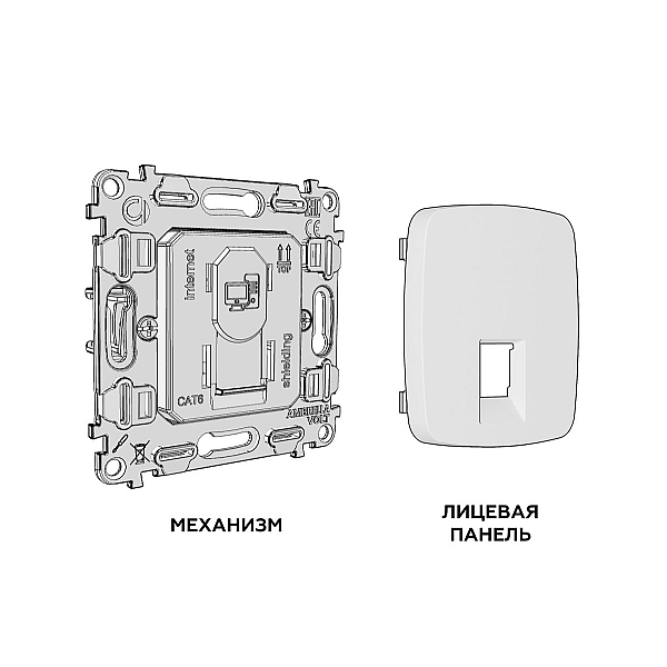 Комплект механизма компьютерной розетки Ambrella Volt RJ-45 (8P8C) CAT6A экранированной с автоматической защитной шторкой OMEGA MO662005 Антрацит серый QUANT (OP6620, VM185)