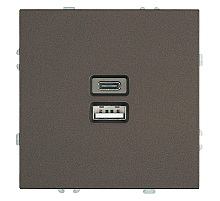 Розетка 2-местная USB + Type C (механизм) Stekker Эмили 250В 20W RST10-5115-09 антрацит soft touch 49931