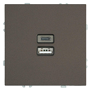 Розетка 2-местная USB + Type C (механизм), Stekker, 250В, 20W Эмили, RST10-5115-09, антрацит, soft touch 49931