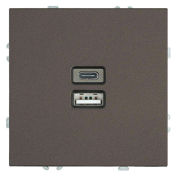 Розетка 2-местная USB + Type C (механизм), Stekker, 250В, 20W Эмили, RST10-5115-09, антрацит, soft touch 49931
