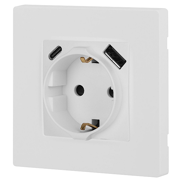Розетка ЭРА Серия 12 12-4108-01М 2P+E 16A-250В со шторками с USB type-A+C 5В-3А белый матовый Б0067711