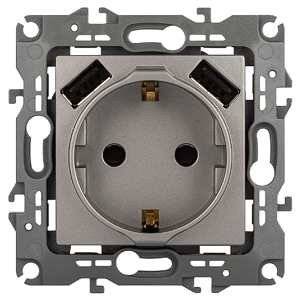 Розетка ЭРА Серия 12 12-4109-16 2P+E 16A-250В шторками с 2xUSB 5В-3А титан Б0065729
