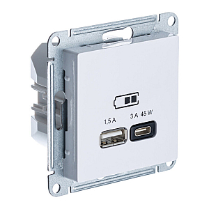 Розетка USB A + тип-C 45Вт высокоскор.заряд. QC, PD, механизм Systeme Electric AtlasDesign Лотос ATN001329