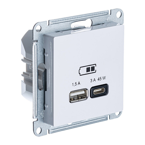 Розетка USB A + тип-C 45Вт высокоскор.заряд. QC, PD, механизм Systeme Electric AtlasDesign Лотос ATN001329
