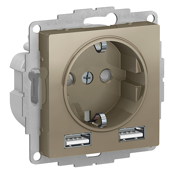 Розетка 2К+3/2хUSB Systeme Electric AtlasDesign 16A 250V Type A+A шампань ATN000530