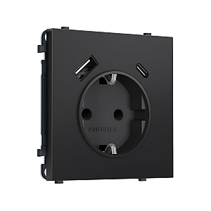 Комплект механизма электрической розетки SIGMA Черный матовый 2USB A+C 20W Ambrella Volt MS810010 (SP8100, PR160)