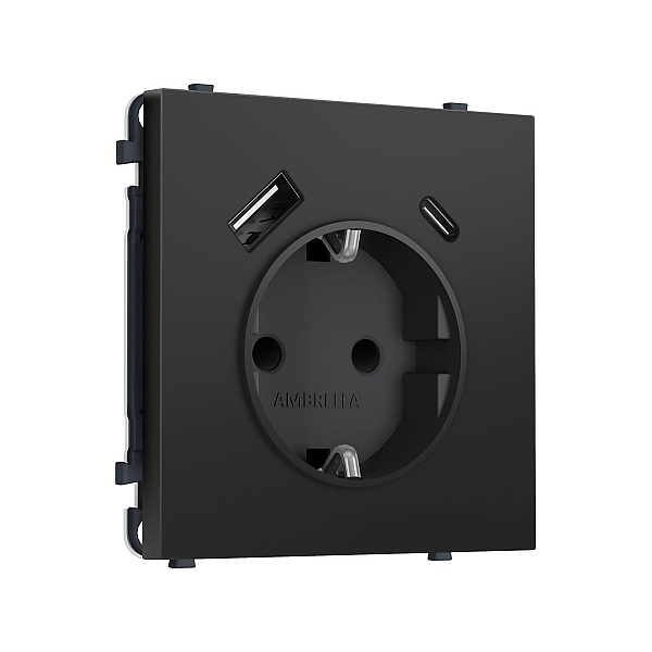 Комплект механизма электрической розетки SIGMA Черный матовый 2USB A+C 20W Ambrella Volt MS810010 (SP8100, PR160)