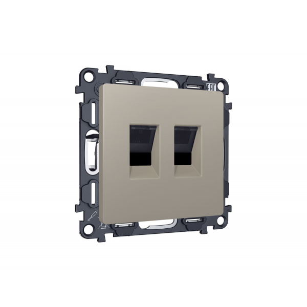 Комплект механизма компьютерной двойной розетки RJ-45 с автоматической защитной шторкой Alfa Серо-бежевый матовый Quant Ambrella Volt MA372110 (AP3721, VM189)