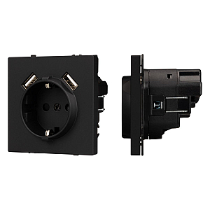 Розетка зк со шторками с USB тип А+А софт-тач черный оникс Arlight SCT-MUAA-SFPL-BK (250V, 16A) 054289(1)