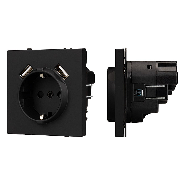 Розетка зк со шторками с USB тип А+А софт-тач черный оникс Arlight SCT-MUAA-SFPL-BK (250V, 16A) 054289(1)
