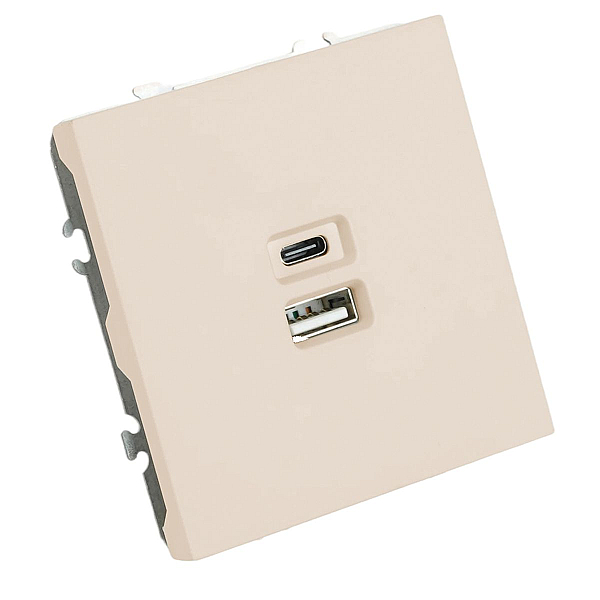 Розетка 2-местная USB + Type C (механизм), Stekker, 250В, 20W Эмили, RST10-5115-08, кашемир, soft touch 49905