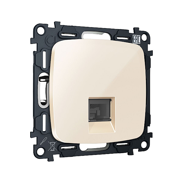 Комплект механизма компьютерной розетки Ambrella Volt RJ-45 (8P8C) CAT6A экранированной с автоматической защитной шторкой OMEGA MO312005 Бежевый глянец QUANT (OP3120, VM185)