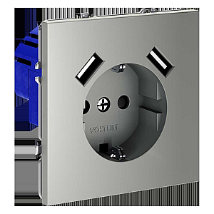 Розетка с USB, А+А Voltum S70 VLS040405 (сталь)