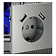 Розетка встраиваемая Voltum S70 с заземлением и защитными шторками, 16А, с USB, A+A, (сталь) VLS040405