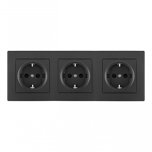 Розетка тройная (трехпостовая) с/з и шторками Arte Milano SET06-3-40-1x3 black