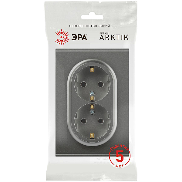 Розетка Эра Arktik 16-2104-06 двойная с заземлением 2X2P+E Schuko 16А-250В графит Б0070449