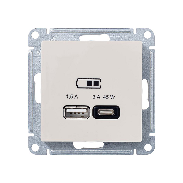 Розетка A + тип-C 45W высокоскор.заряд. QC,PD, мех. Systeme Electric AtlasDesign Беж ATN000229