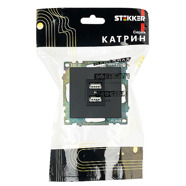Розетка 2хUSB Stekker Катрин черный GLS10-7115-05 39616