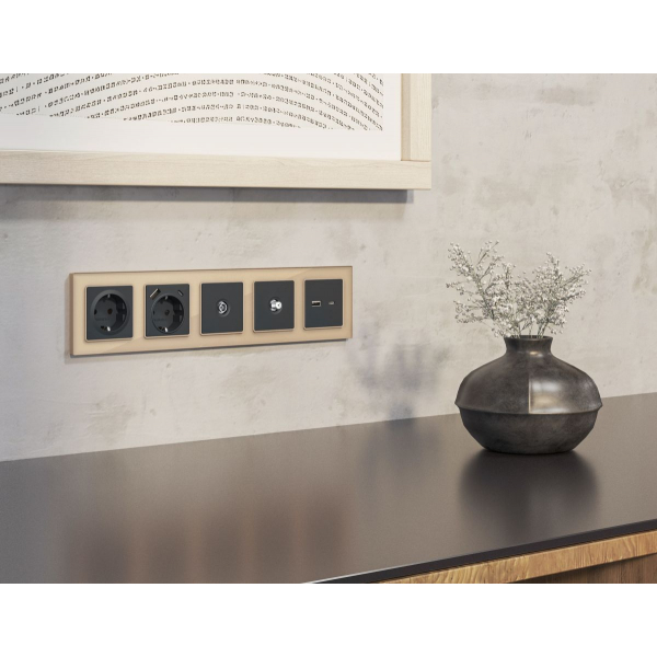 Комплект механизма TV розетки оконечной экранированной 5-1000MHz 3dB Alfa Графит мягкое касание Quant Ambrella Volt MA913005 (AP9130, VM199)