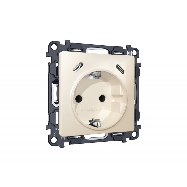 Комплект механизма электрической розетки 2USB С+C 20W с/з на винтовых зажимах 16A-250V Alfa Бежевый глянец Quant Ambrella Volt MA310510 (AP3105, VM165)