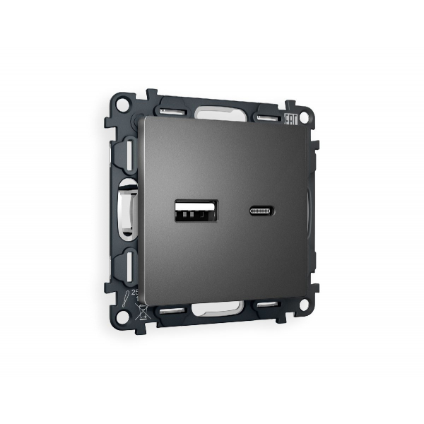 Комплект механизма розетки 2USB A+C 20W (быстрая зарядка) Ambrella Volt Alfa MA661010 Комплект механизма розетки 2USB A+C 20W (быстрая зарядка) Ambrella Volt Alfa MA661010