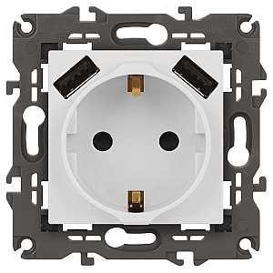Розетка 2P+E со шторками и 2xUSB Эра 14-4109-01М Б0065773