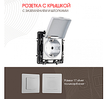 Розетка с заземлением, шторками и защитной крышкой Arte Milano 217.41-1.silver