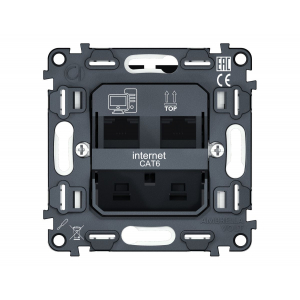 Механизм компьютерной двойной розетки RJ-45 (8P8C) CAT6 с автоматической защитной шторкой QUANT Ambrella Volt VM189