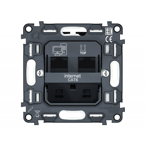 Механизм компьютерной двойной розетки RJ-45 (8P8C) CAT6 с автоматической защитной шторкой QUANT Ambrella Volt VM189