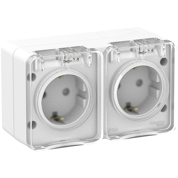 Розетка 2х2К+З Systeme Electric AtlasDesign 16A 250V со шторками белая ATN540126