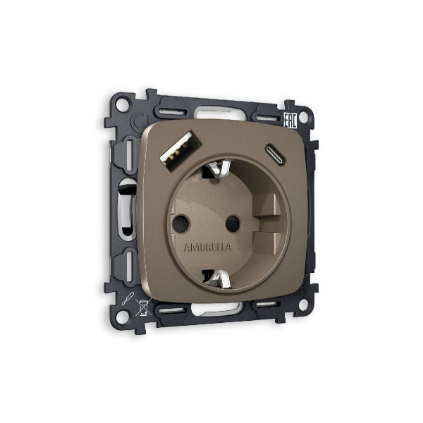 Комплект механизма розетки 2USB A+C 20W (быстрая зарядка) с/з Ambrella Volt Omega MO640010 Комплект механизма розетки 2USB A+C 20W (быстрая зарядка) с/з Ambrella Volt Omega MO640010