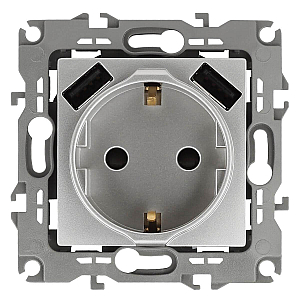 Розетка 2P+E со шторками и 2xUSB Эра 14-4109-03 Б0047869