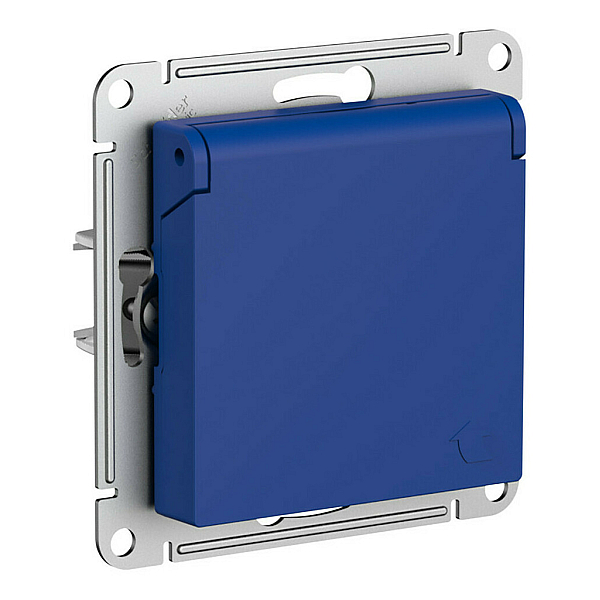 Розетка 2К+З Systeme Electric AtlasDesign 16A 250V со шторками и крышкой аквамарин ATN001146