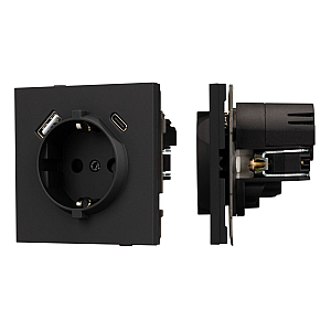 Механизм розетки с USB зарядкой Arlight SCT-TENDO-MUAC-SFPL-BK (230V, 16A) 054607