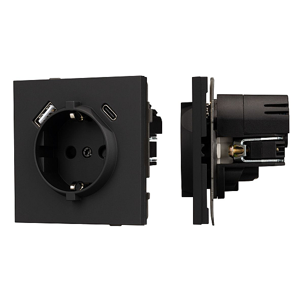 Механизм розетки с USB зарядкой Arlight SCT-TENDO-MUAC-SFPL-BK (230V, 16A) 054607