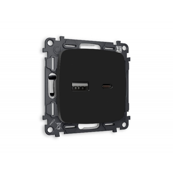 Комплект механизма розетки 2USB A+C 20W (быстрая зарядка) Ambrella Volt Omega MO811010 Комплект механизма розетки 2USB A+C 20W (быстрая зарядка) Ambrella Volt Omega MO811010