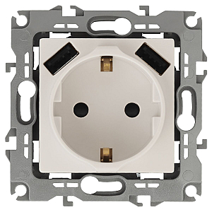 Розетка 2P+E со шторками и 2xUSB Эра 14-4109-02 Б0047868