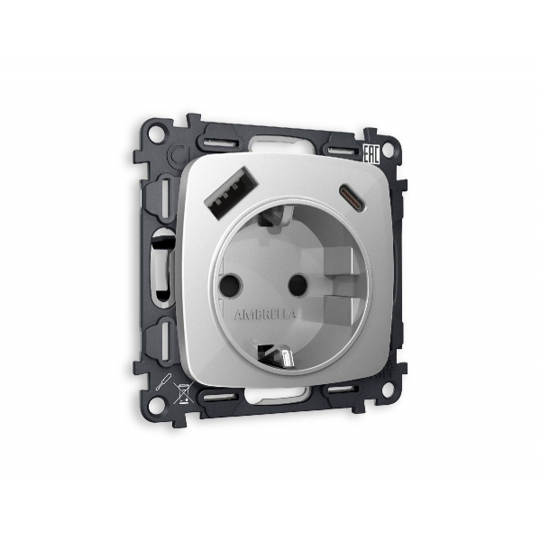 Комплект механизма розетки 2USB A+C 20W (быстрая зарядка) с/з Ambrella Volt Omega MO410010 Комплект механизма розетки 2USB A+C 20W (быстрая зарядка) с/з Ambrella Volt Omega MO410010