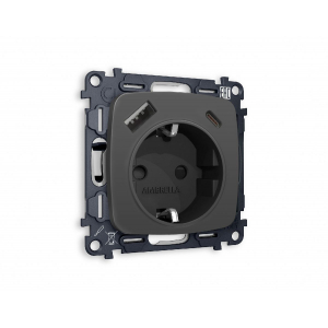 Комплект механизма розетки 2USB A+C 20W (быстрая зарядка) с/з Ambrella Volt Omega MO910010